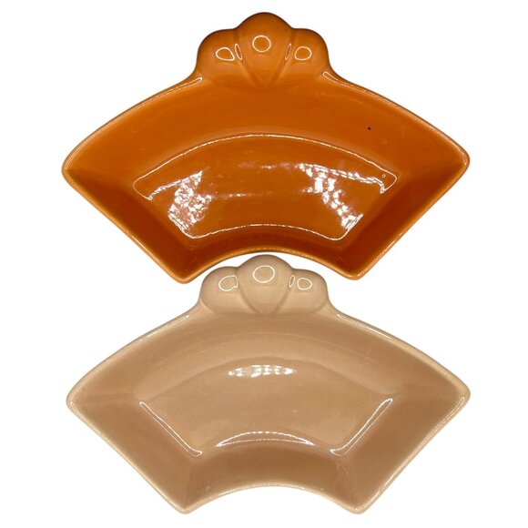 Vintage MCM California Pottery Serving Dish Chip Dip 5 Piece Orange Coral J31 - Picture 7 of 10